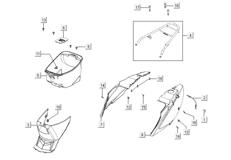 Parabrezza per moto - Scatola porta casco - portapacchi posteriore Kymco Agility 10' 4 tempi argento