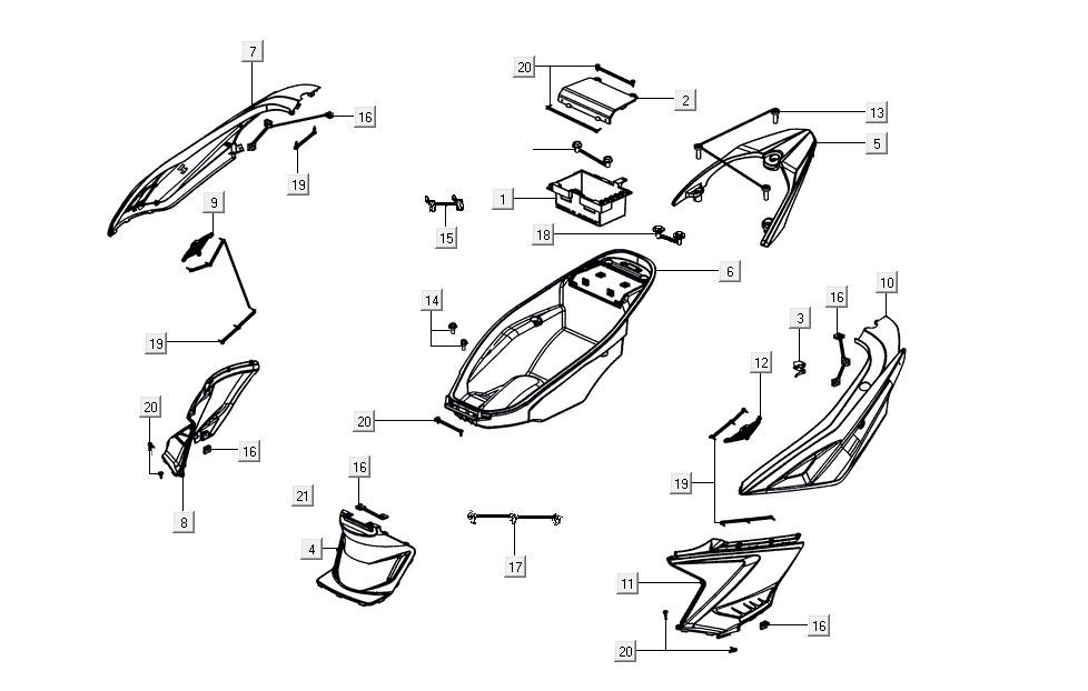 Carene laterali - Vano casco - Portapacchi posteriore Kymco Agility 16
