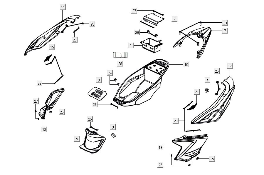 Parabrezza per moto - Helmbak - Portapacchi posteriore Kymco Agility 16'+ 4 tempi blu metallizzato opaco