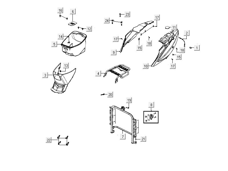 Parabrezza per moto - Helmbak - Portapacchi posteriore Kymco Delivery 4 tempi bianco