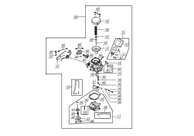 Carburatore Kymco Agility Fat 12' 4 tempi in argento techno