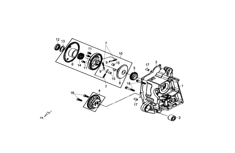 Carter destro - Pompa olio - Frizione di avviamento Sym Fiddle III Matt Black