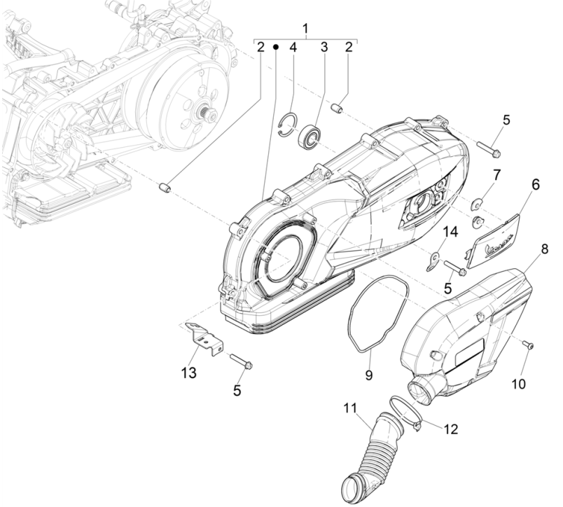 Coperchio carter Vespa GTS 125 IE ABS Euro 5 2021