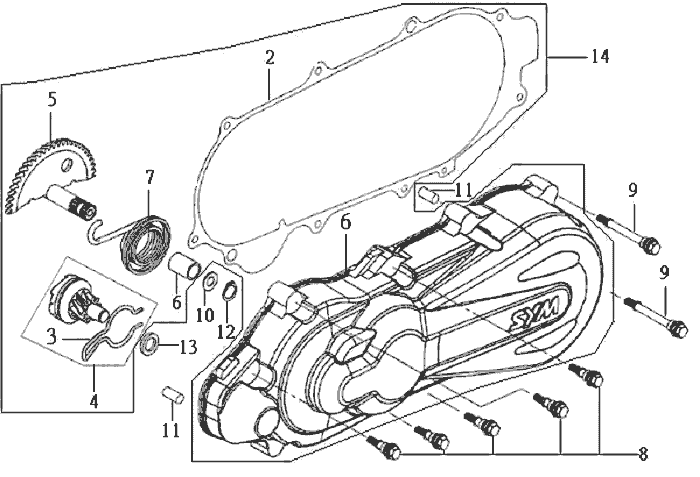 Coperchio carter - asse Kickstarter Sym DD50 blu