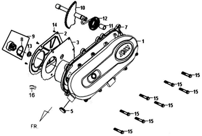 Coperchio carter - Asse Kickstarter Sym Fiddle II (BK-7C) grigio ferro