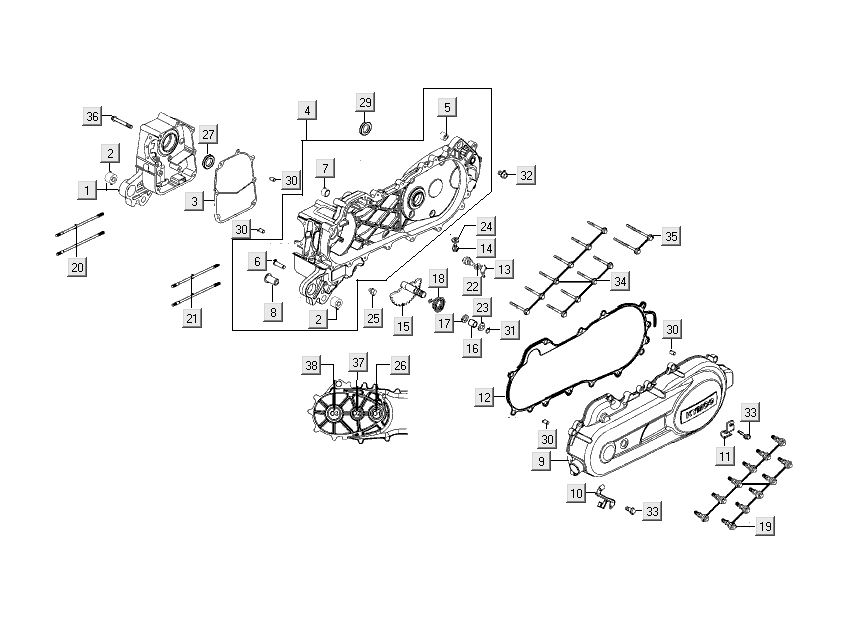 Carter - Coperchio carter Kymco People S 50 4 tempi nero opaco