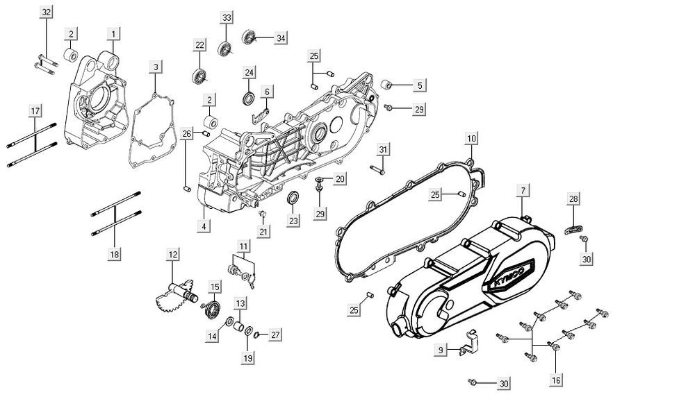 Carter - Coperchio carter - Asse Kickstarter Kymco Agility 16+ 125 Argento metallizzato opaco