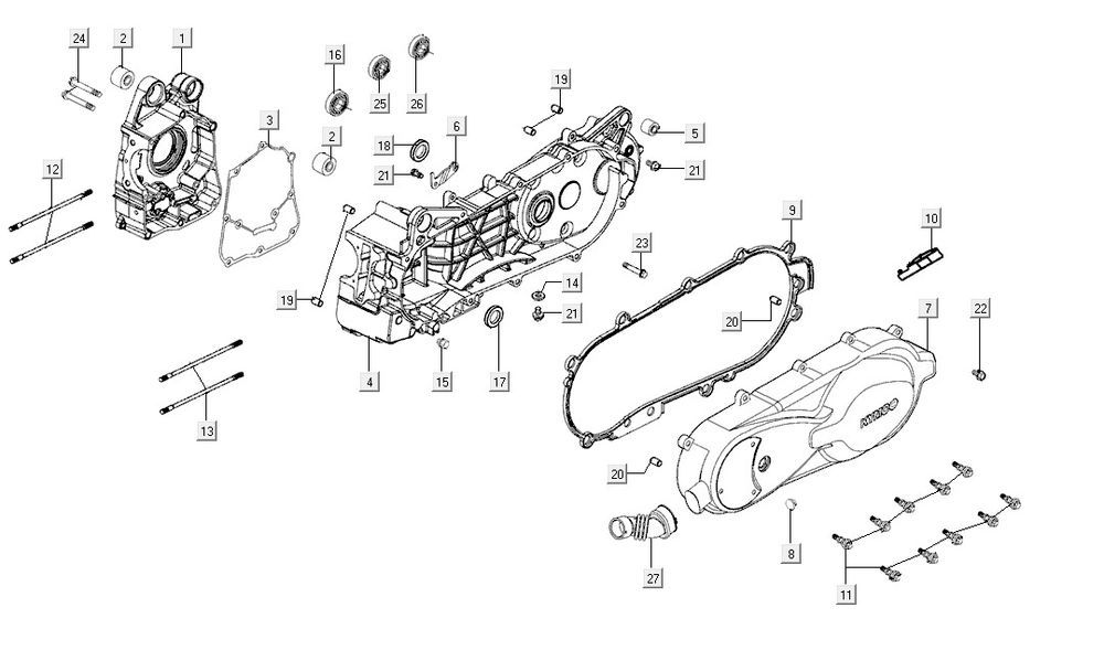 Carter - Coperchio carter - Asse Kickstarter Kymco Agility 16+ 200i Opaco Metallizzato Azzurro Chiaro