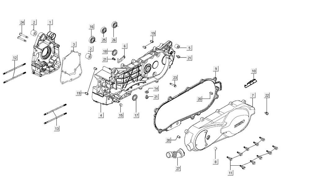 Carter - Coperchio carter - Albero kickstarter Kymco Agility 16