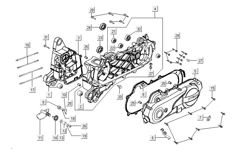 Carter - Coperchio carter - Asse Kickstarter Kymco Agility Fat 12' 4 tempi nero lungo