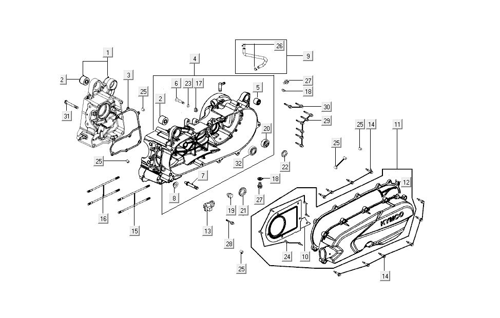 Carter - Coperchio carter - Asse Kickstarter Kymco New Sento 50i 4 tempi blu