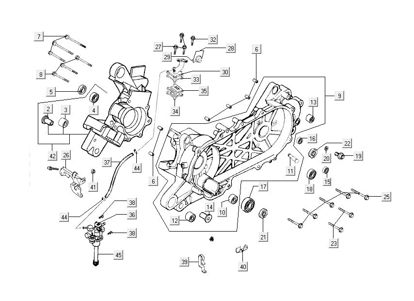 Carter - Coperchio carter - Asse Kickstarter Kymco Super9 50 2 tempi AC vecchio modello Sport blu