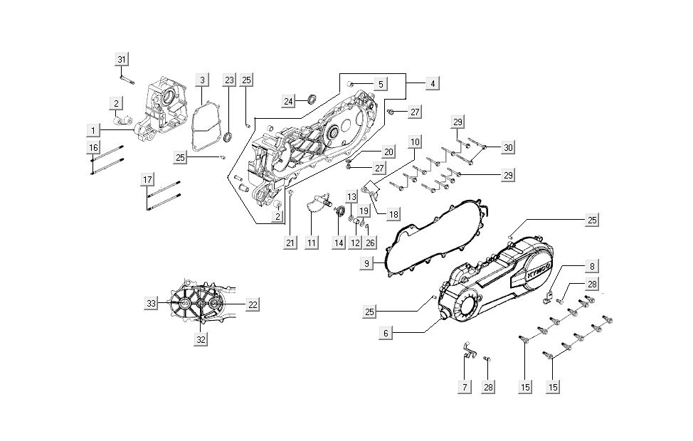 Carter - Coperchio carter - Asse Kickstarter Kymco Super8 50 4 tempi 2007-2009 rosso nero