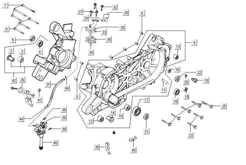 Carter - Pompa olio - Collettore di aspirazione Kymco Super9 50 2 tempi LC vecchio modello nero opaco-argento