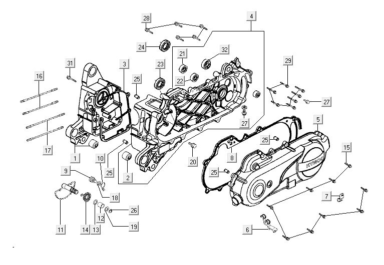 Carter - Coperchio carter - Asse Kickstarter Kymco Agility 12' 4 tempi nero