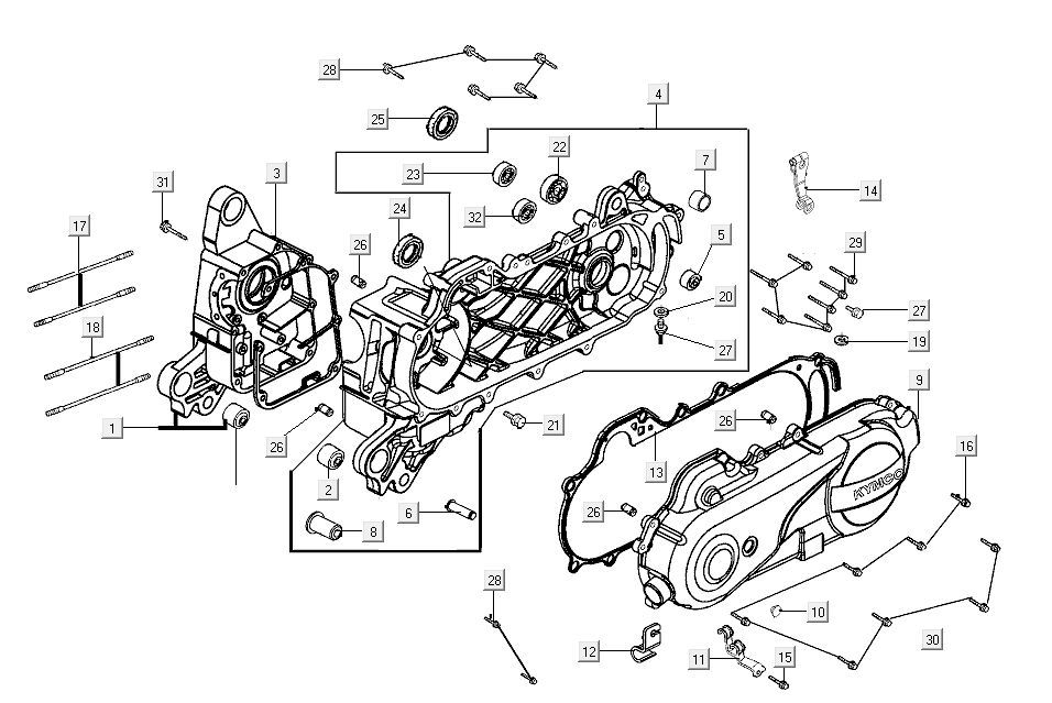 Carter - Coperchio carter - Asse Kickstarter Kymco Carry 50i 4 tempi Euro 4 bianco