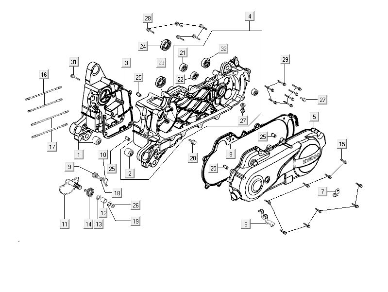 Carter - Coperchio carter - Asse Kickstarter Kymco Delivery 4 tempi bianco