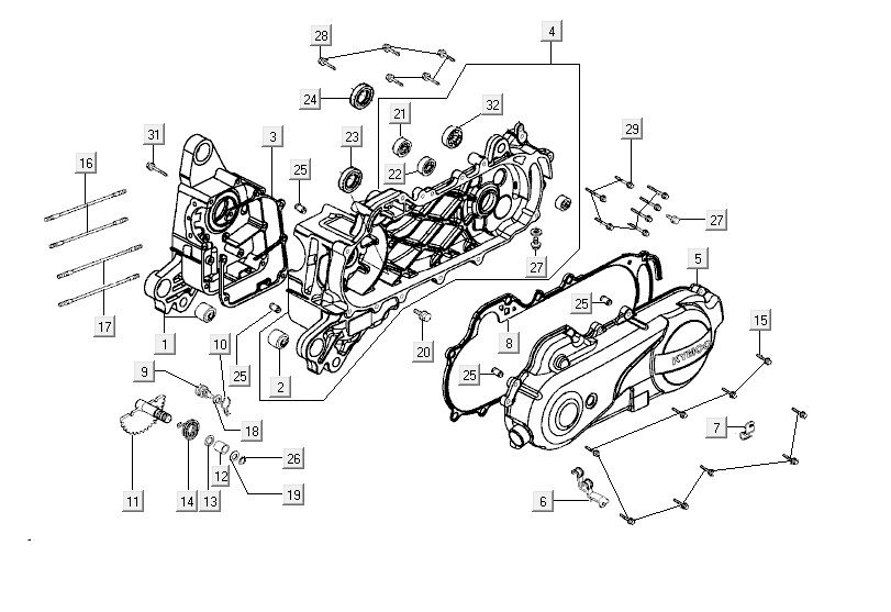Carter - Coperchio carter - Asse Kickstarter Kymco VP50 4 tempi AcTecho argento