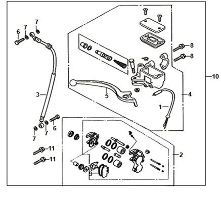 Cilindro del freno - Pinza - Pastiglie freno - Brake Line Sym Fiddle IV 50 Euro 5