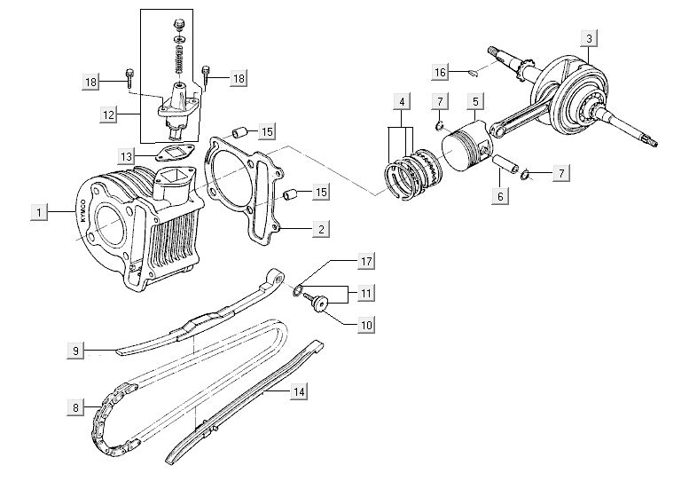 Cilindro - Pistone - Albero motore Kymco Agility RS 4 tempi bianco 11