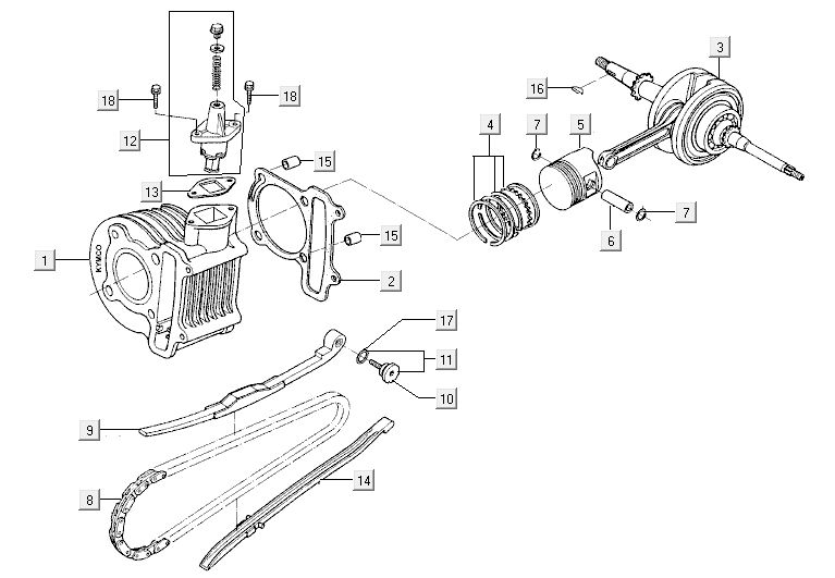 Cilindro - Albero motore Kymco Agility 12' 4 tempi nero