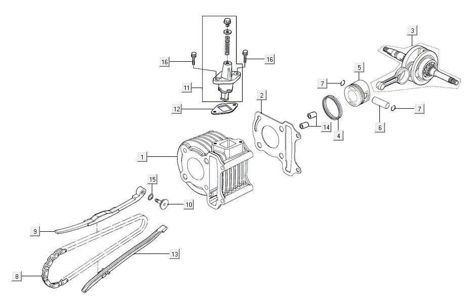 Cilindro - Albero motore Kymco Agility 16'+ 50i 4 tempi Euro 4 grigio opaco