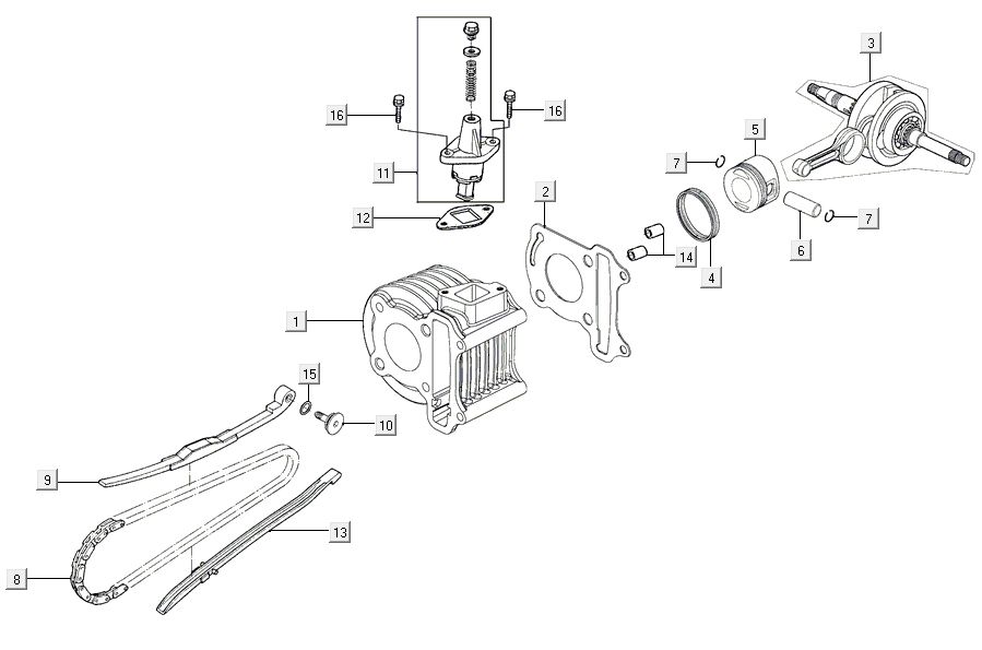 Cilindro - Albero motore Kymco Agility 16'+ 4 tempi argento metallizzato opaco