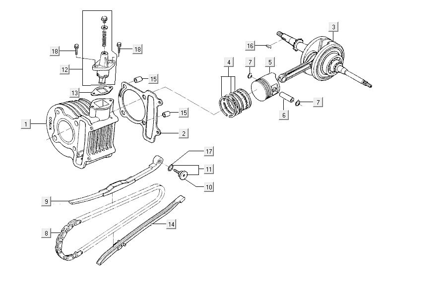 Cilindro - Albero motore Kymco Carry 4 tempi nero