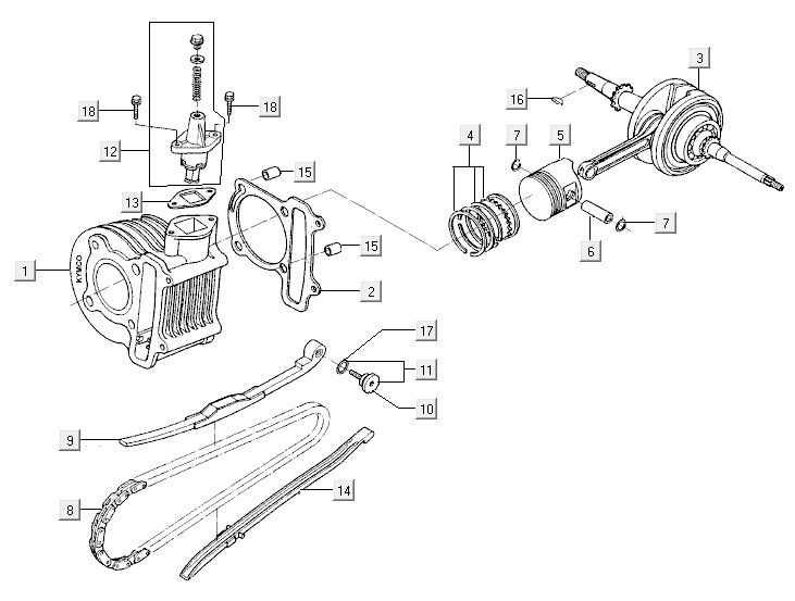 Cilindro - Albero motore Kymco VP50 4 tempi AcTecho argento