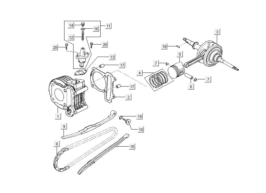 Cilindro - Pistone - Albero motore Kymco Sento 50 4 tempi blu