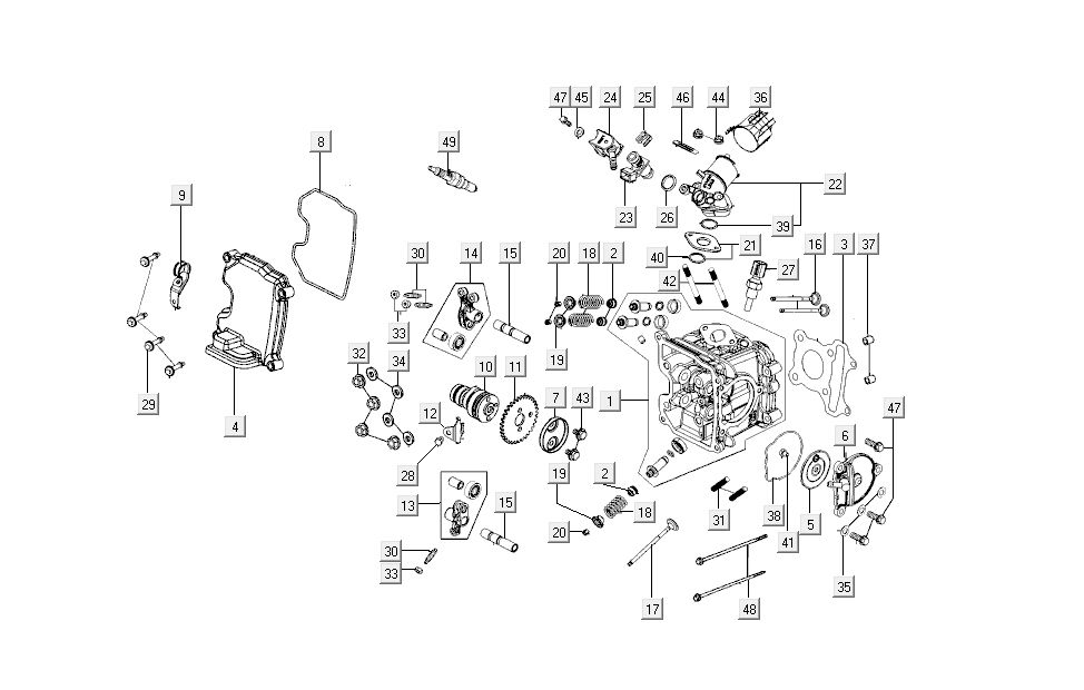 Testa cilindro - Albero a camme - Valvole Kymco New Sento 50i 4 tempi blu