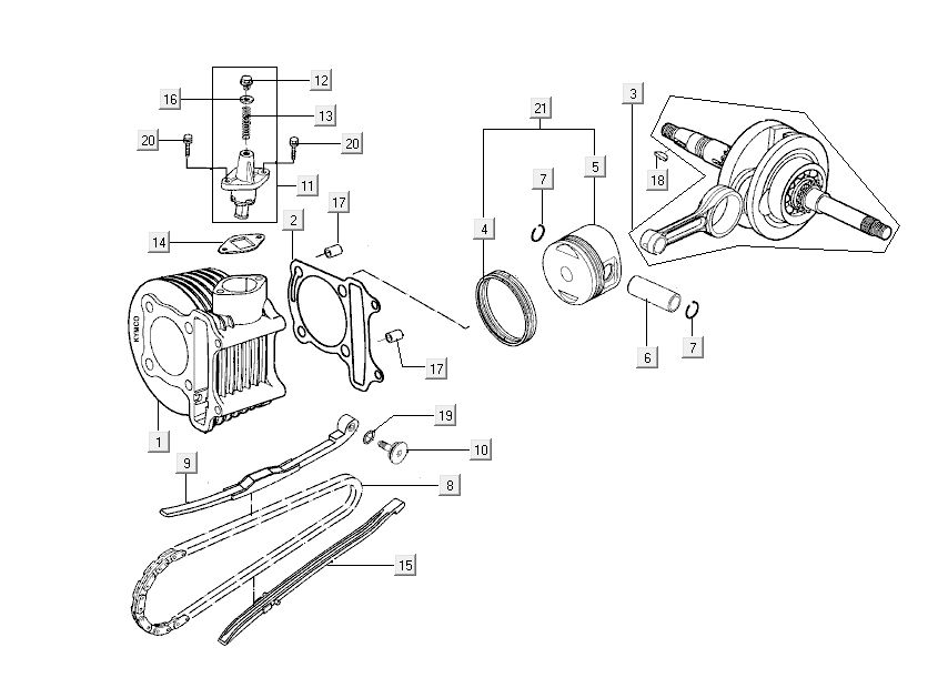 Cilindro - Pistone - Albero motore Kymco New Dink 4 tempi nero metallizzato