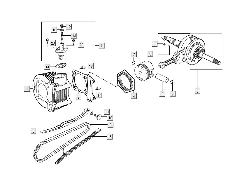 Cilindro - Pistone - Albero motore Kymco People S 50 4 tempi Deep ocean blue