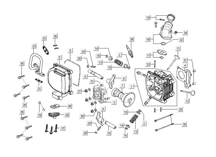 Testa cilindrica - albero a camme - SLS Kymco Sento 50 4 tempi nero lucido