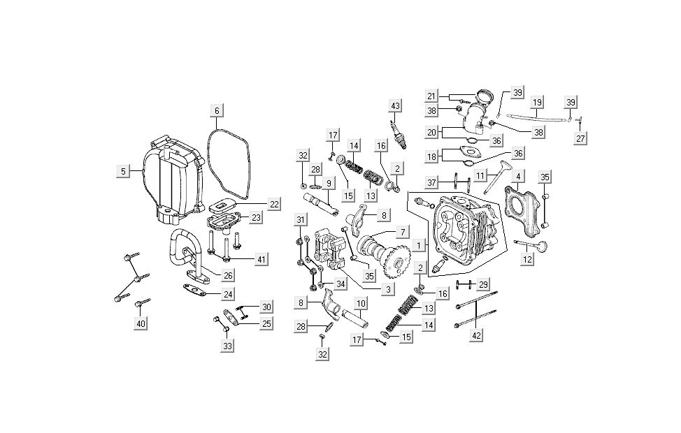 Testa cilindro - Albero a camme - SLS Kymco Super8 50 4 tempi 2007-2009 rosso nero