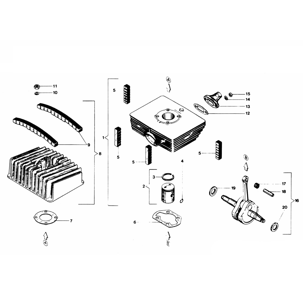 Cilindro - Collettore di aspirazione - Albero motore Zundap GTS 50 529-028 e 029