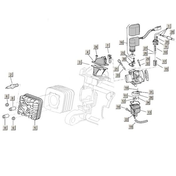 Carburatore testa cilindro modello Aprilia Mojito Custom 50 2 tempi (motore Piaggio) 2004-2010