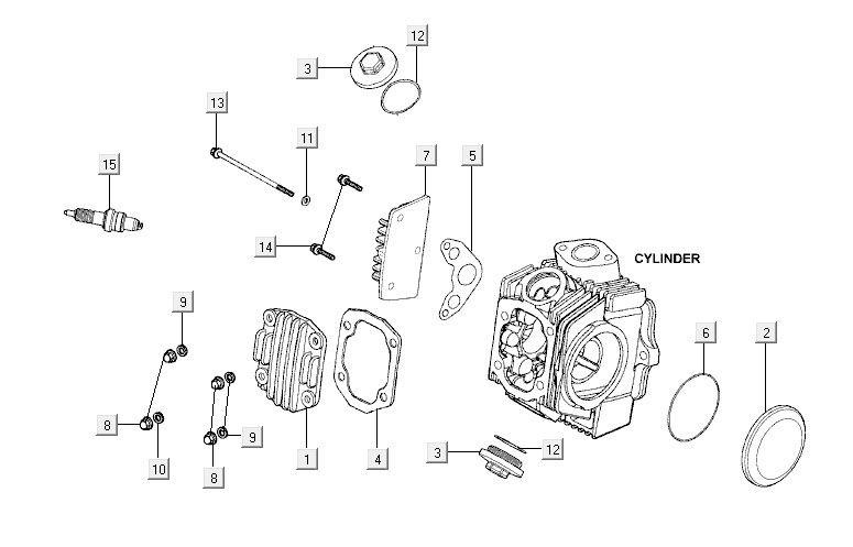Parti della testata Kymco Activ 50 4 tempi rosso-nero