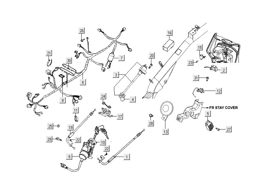 Blocchetto di accensione - Cablaggio Kymco People S 50 4 tempi blu cristallo