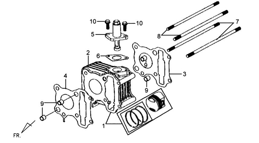 Cilindro - Guarnizione testa - Guarnizione base Sym Mio 50