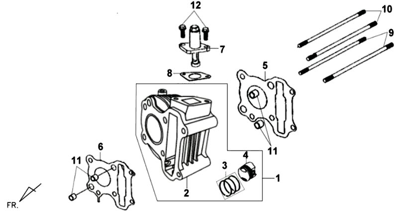 Cilindro - Guarnizione testa - Guarnizione base Sym Symphony SR (BK5560) nero
