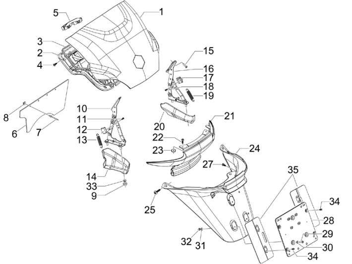 Parafango posteriore Piaggio MP3 300 LT Sport 2009-2014 nero opaco 80/B