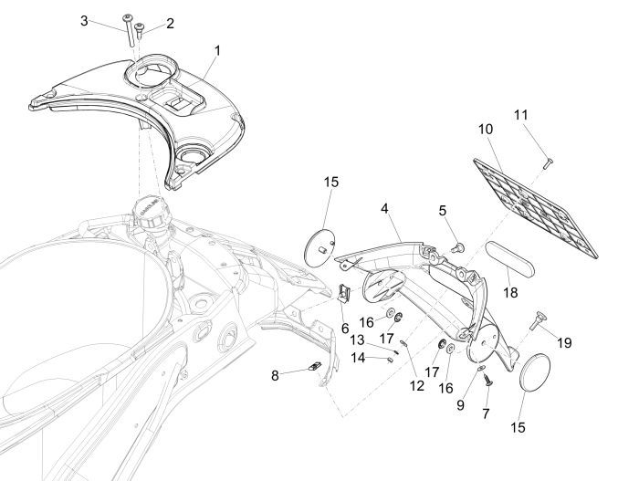 Parafango posteriore - Coperchio serbatoio Vespa Primavera 50 2 tempi AC nero 98/A