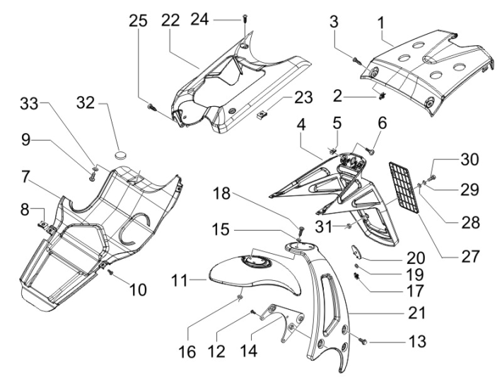 Parafango posteriore Gilera Runner 50 SP 50 2 tempi LC 2010-2017 argento 760/B