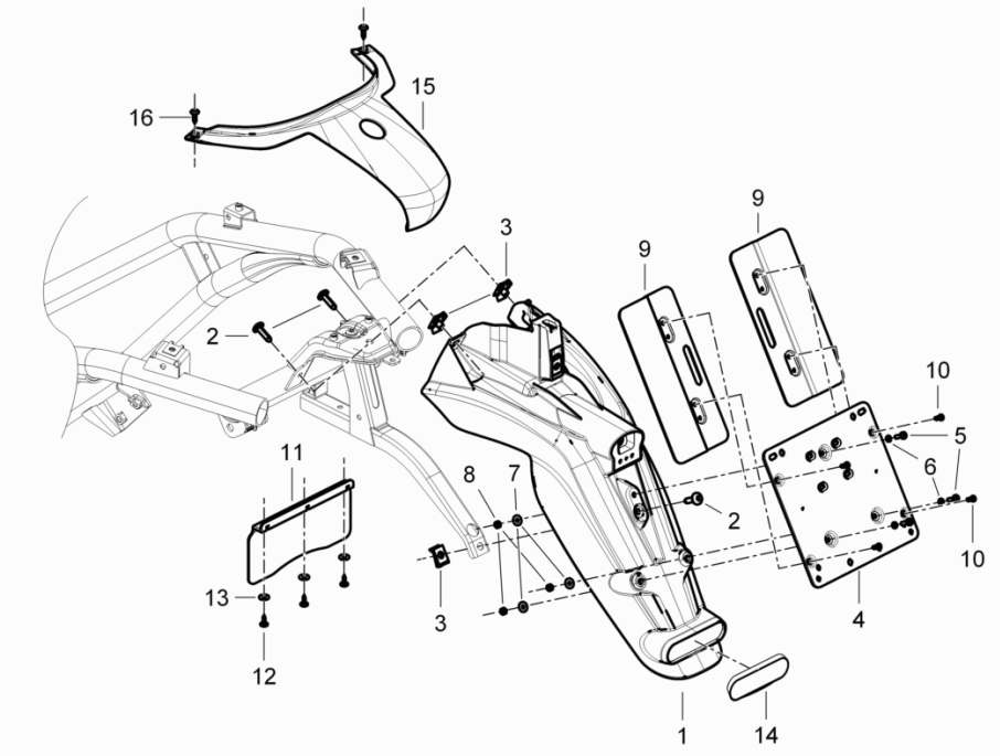 Parafango posteriore Piaggio Beverly 125 RST 4V Euro 3 2010-2015