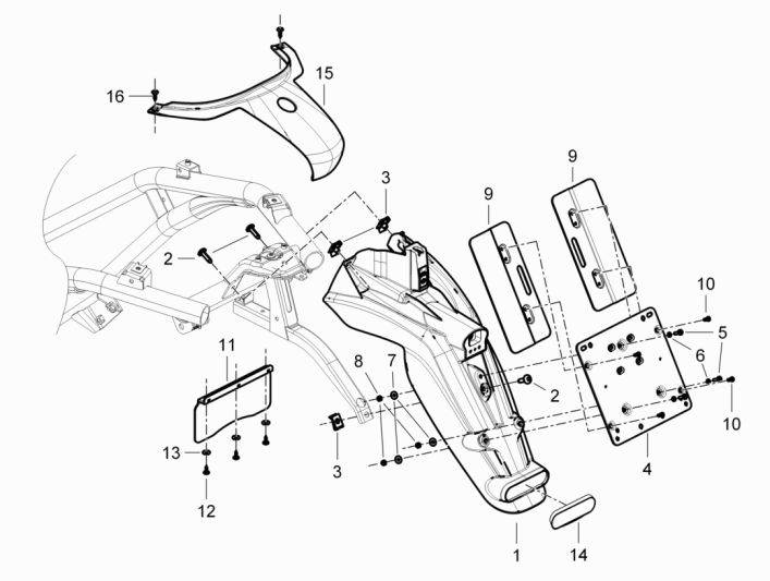 Parafango posteriore Piaggio Beverly 350 Sport Touring Euro 3 2013-2014 blu notte 222/A