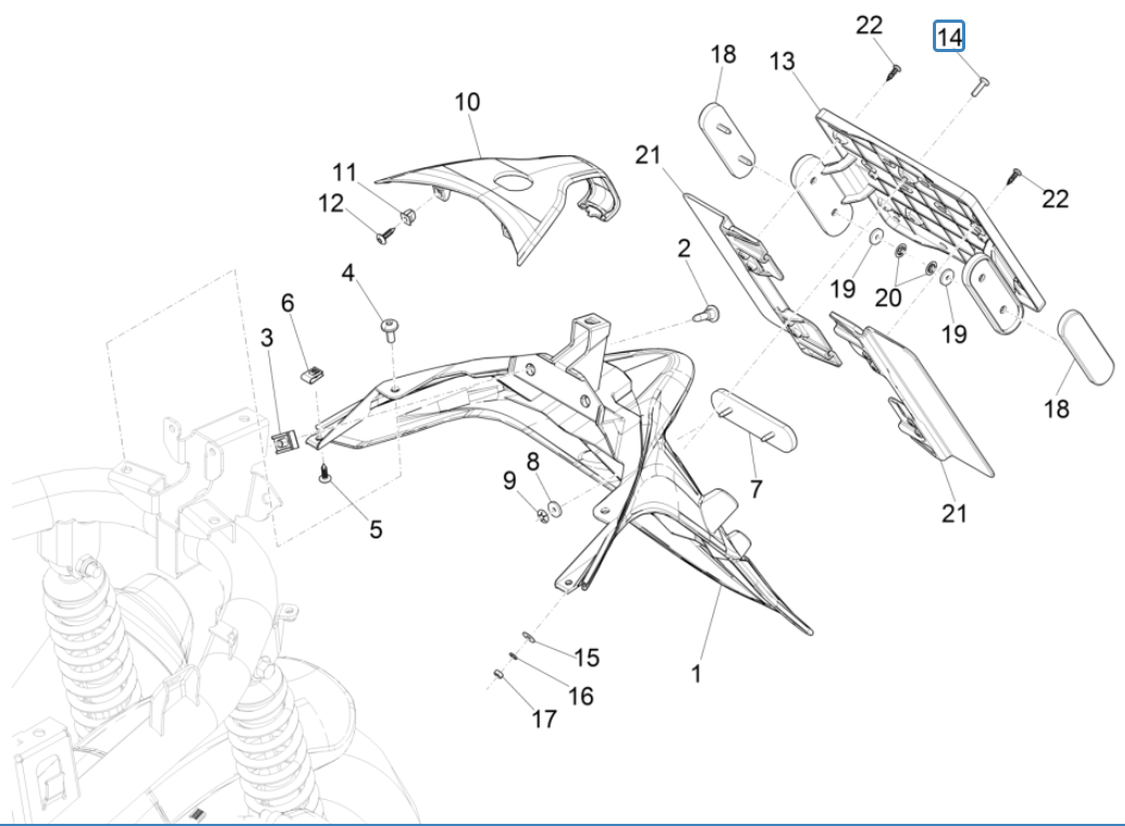 Parafango posteriore Piaggio Medley 150 IE ABS Euro 4 2016-2020