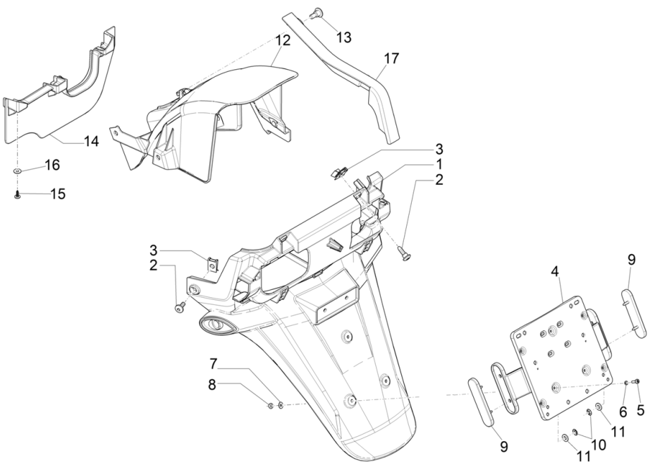 Parafango posteriore Piaggio MP3 350 Maxi Sport ABS Euro 4 2018-2020