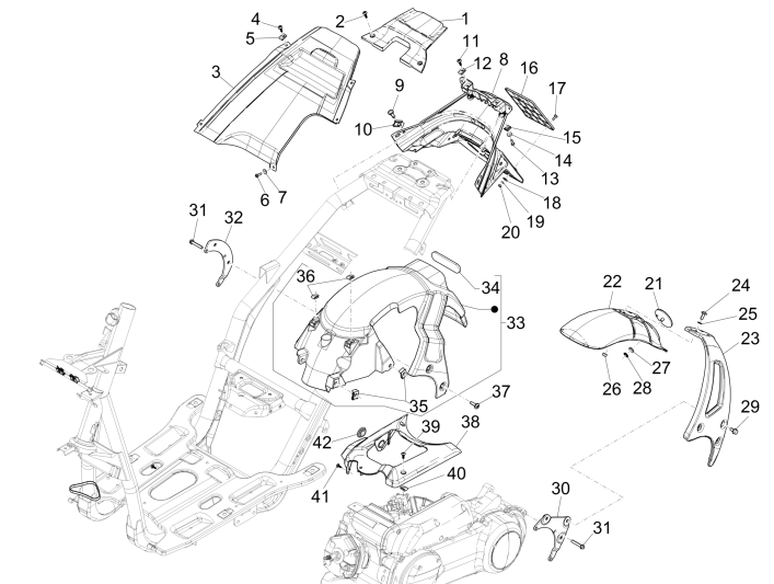 Parafango posteriore Piaggio NRG Power DD 50 2 tempi LC 2007-2017 meteor black 94/A