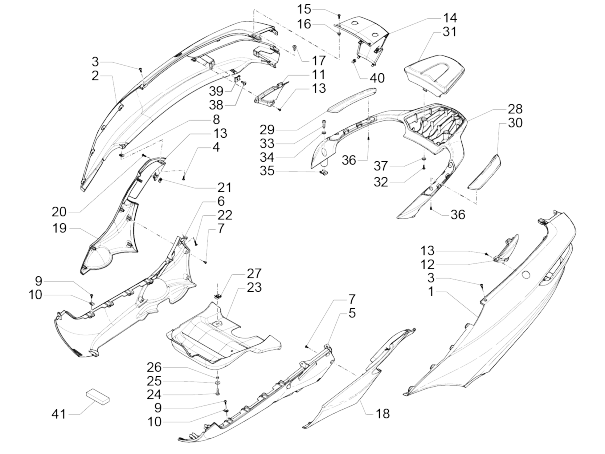 Parabrezza per moto - Minigonne laterali - Portapacchi posteriore Piaggio MP3 500 LT Sport 2014-2016 blu